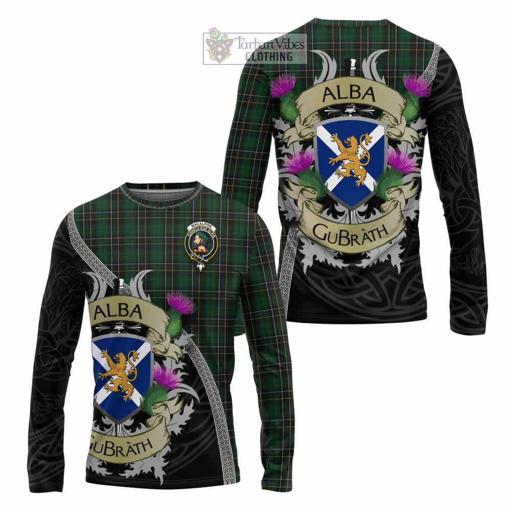 Tartan Vibes Clothing MacAlpine (MacAlpin) Tartan Family Crest Long Sleeve T-Shirt Lion Rampant Royal Thistle Shield Celtic Inspired