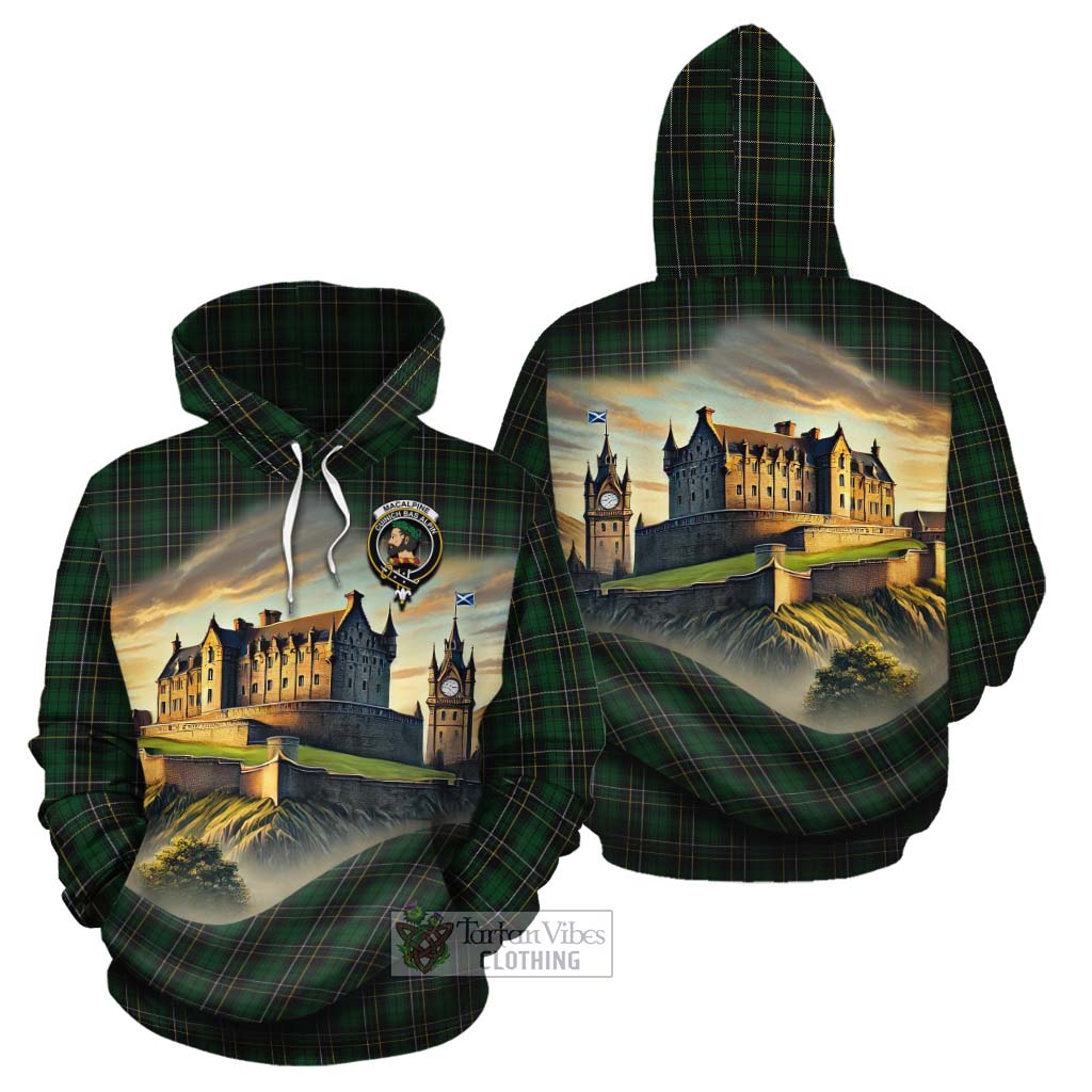 Tartan Vibes Clothing MacAlpine (MacAlpin) Tartan Family Crest Cotton Hoodie with Scottish Ancient Castle Style