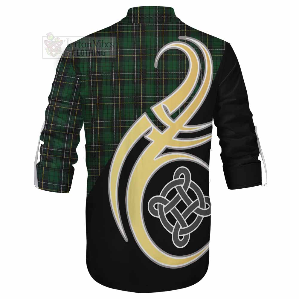 Tartan Vibes Clothing MacAlpine (MacAlpin) Tartan Ghillie Kilt Shirt with Family Crest and Celtic Symbol Style