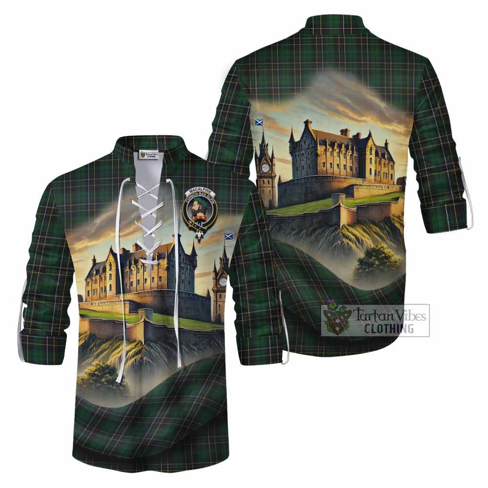 Tartan Vibes Clothing MacAlpine (MacAlpin) Tartan Family Crest Ghillie Kilt Shirt with Scottish Ancient Castle Style
