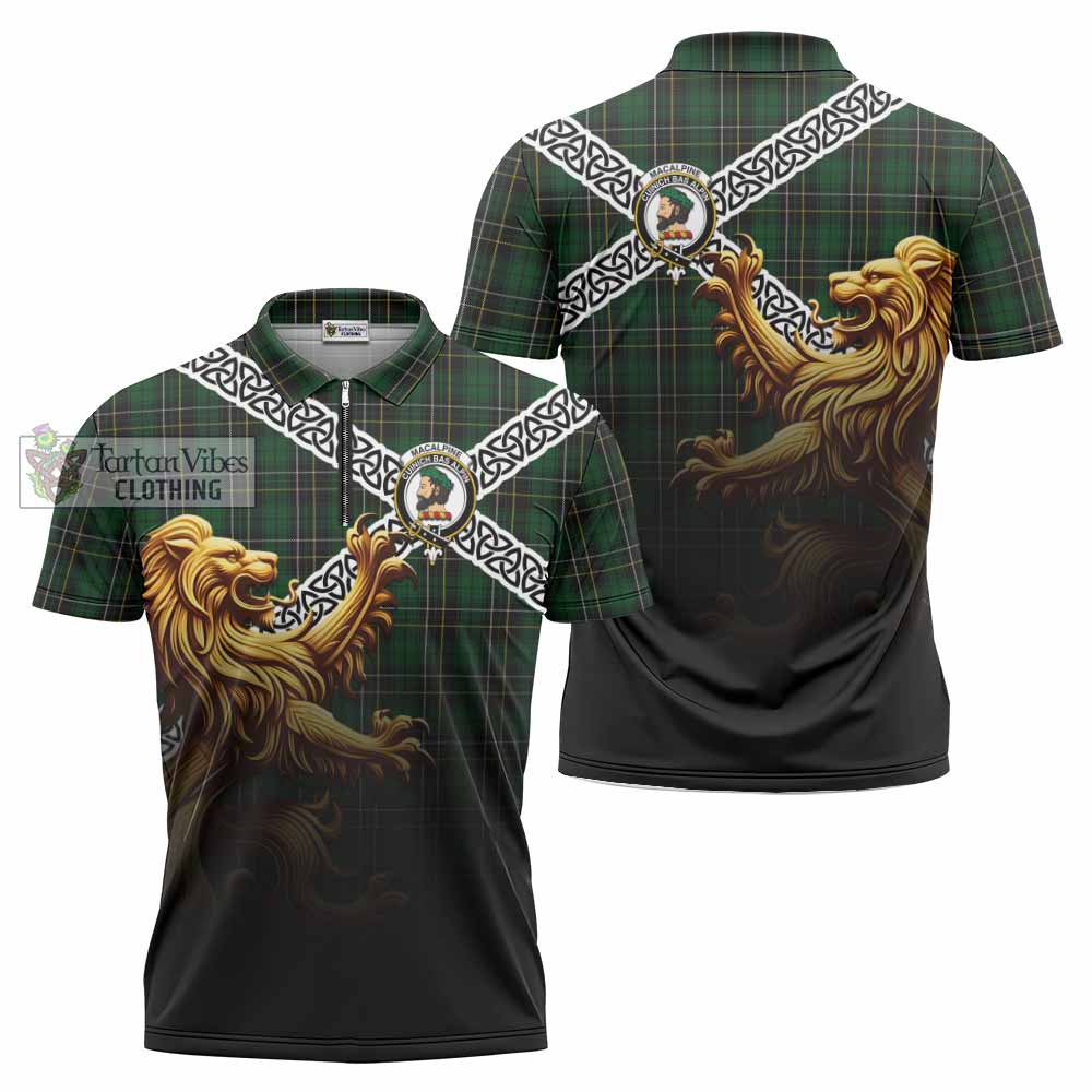 MacAlpine (MacAlpin) Crest Tartan Zipper Polo Shirt with Golden Lion Emblem Celtic Style - Tartan Vibes Clothing