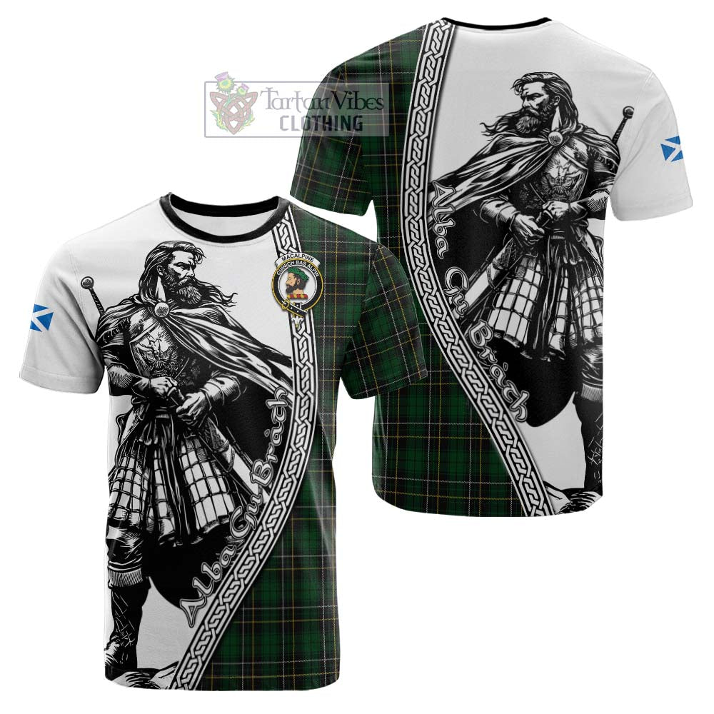 MacAlpine (MacAlpin) Tartan Clan Crest Cotton T-shirt with Highlander Warrior Celtic Style - Tartan Vibes Clothing