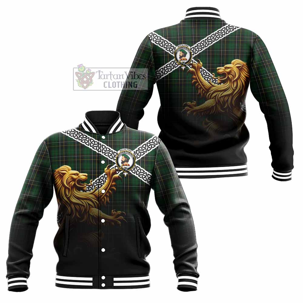 Tartan Vibes Clothing MacAlpine (MacAlpin) Crest Tartan Baseball Jacket with Golden Lion Emblem Celtic Style