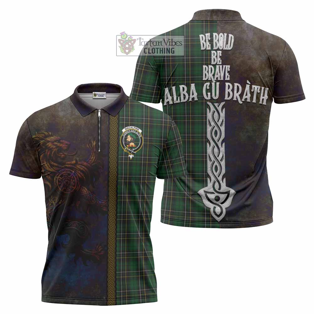 Tartan Vibes Clothing MacAlpine (MacAlpin) Tartan Family Crest Zipper Polo Shirt Alba Gu Brath Be Brave Lion Ancient Style