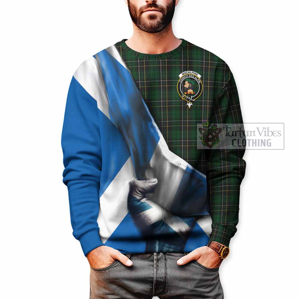 Tartan Vibes Clothing MacAlpine (MacAlpin) Tartan Sweatshirt with Family Crest Scotland Patriotic Style