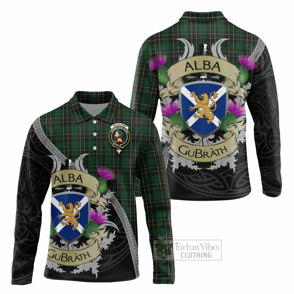 Tartan Vibes Clothing MacAlpine (MacAlpin) Tartan Family Crest Long Sleeve Polo Shirt Lion Rampant Royal Thistle Shield Celtic Inspired
