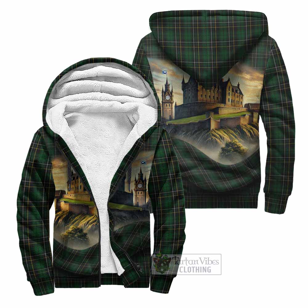 Tartan Vibes Clothing MacAlpine (MacAlpin) Tartan Family Crest Sherpa Hoodie with Scottish Ancient Castle Style