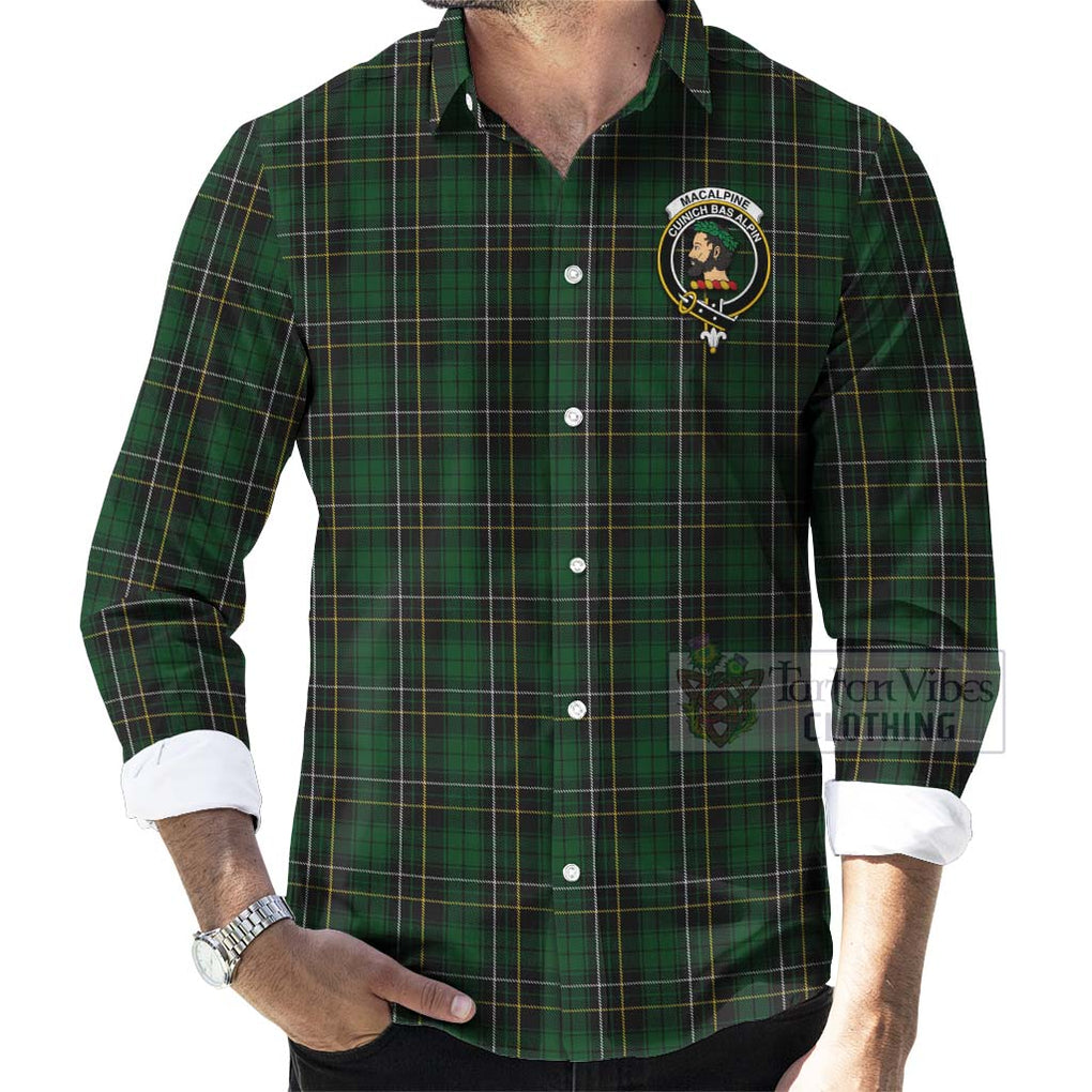 Tartan Vibes Clothing MacAlpine (MacAlpin) Tartan Long Sleeve Button Shirt with Family Crest Celtic Skull Style