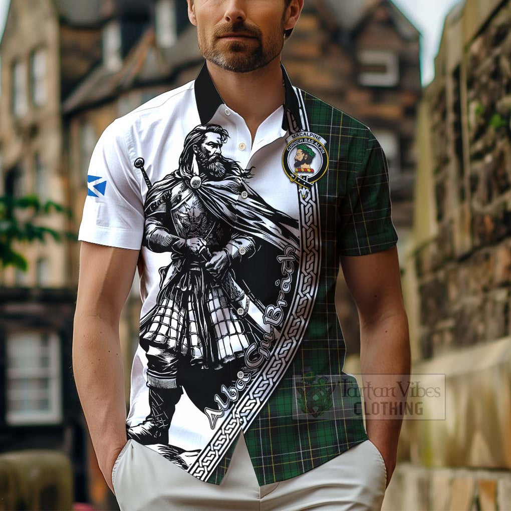MacAlpine (MacAlpin) Tartan Clan Crest Hawaiian Shirt with Highlander Warrior Celtic Style - Tartan Vibes Clothing