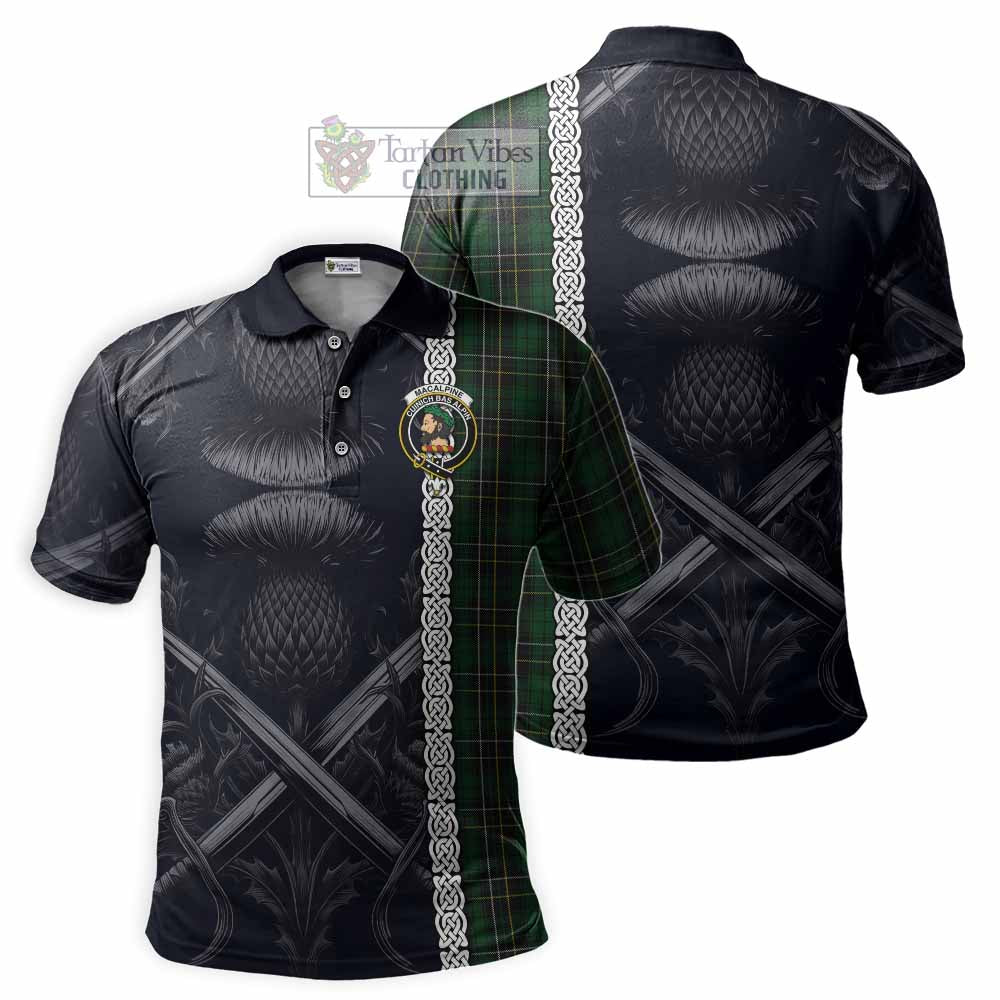 Tartan Vibes Clothing MacAlpine (MacAlpin) Tartan Polo Shirt with Family Crest Cross Sword Thistle Celtic Vibes