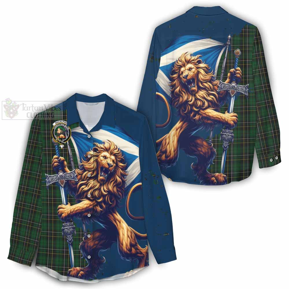 Tartan Vibes Clothing MacAlpine (MacAlpin) Tartan Family Crest Women's Casual Shirt with Scottish Majestic Lion