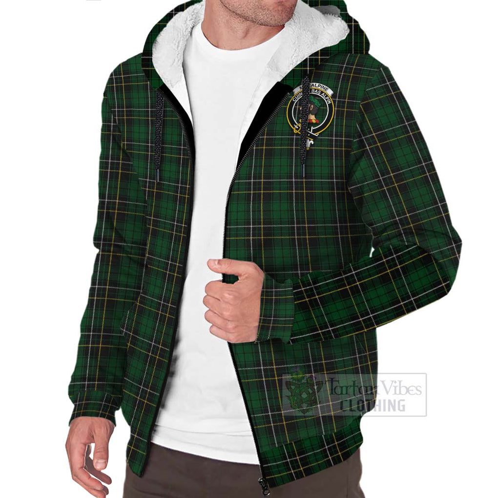Tartan Vibes Clothing MacAlpine (MacAlpin) Tartan Sherpa Hoodie with Family Crest Celtic Skull Style