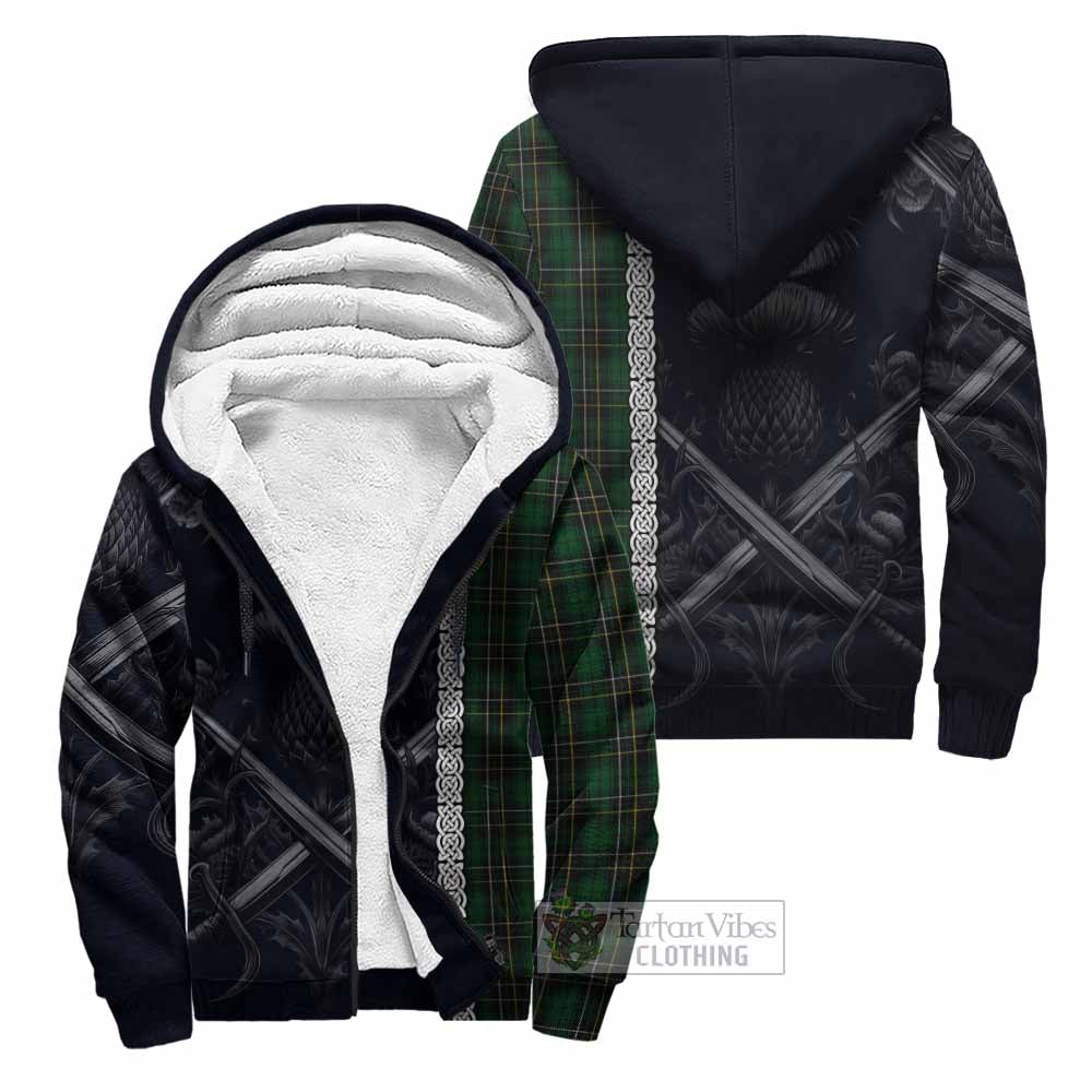 Tartan Vibes Clothing MacAlpine (MacAlpin) Tartan Sherpa Hoodie with Family Crest Cross Sword Thistle Celtic Vibes
