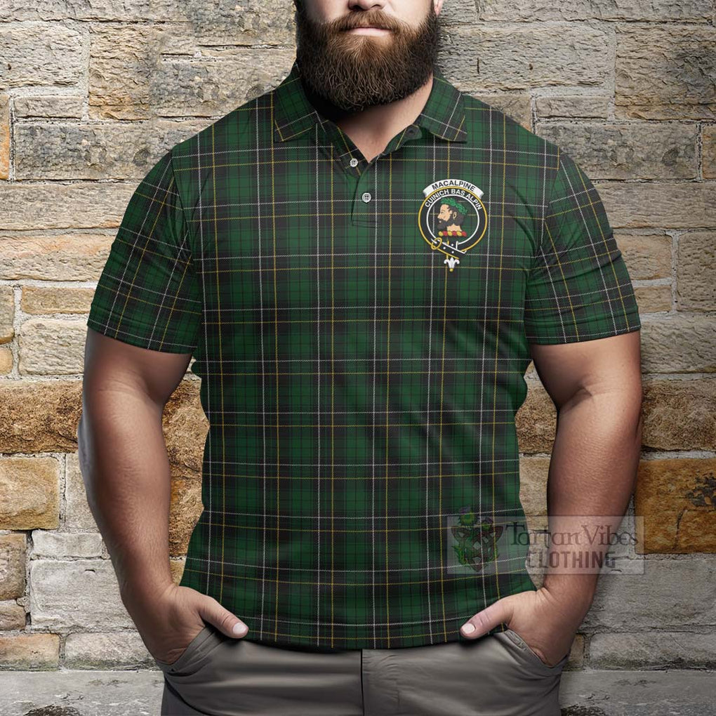 Tartan Vibes Clothing MacAlpine (MacAlpin) Tartan Polo Shirt with Family Crest and Bearded Skull Holding Bottles of Whiskey