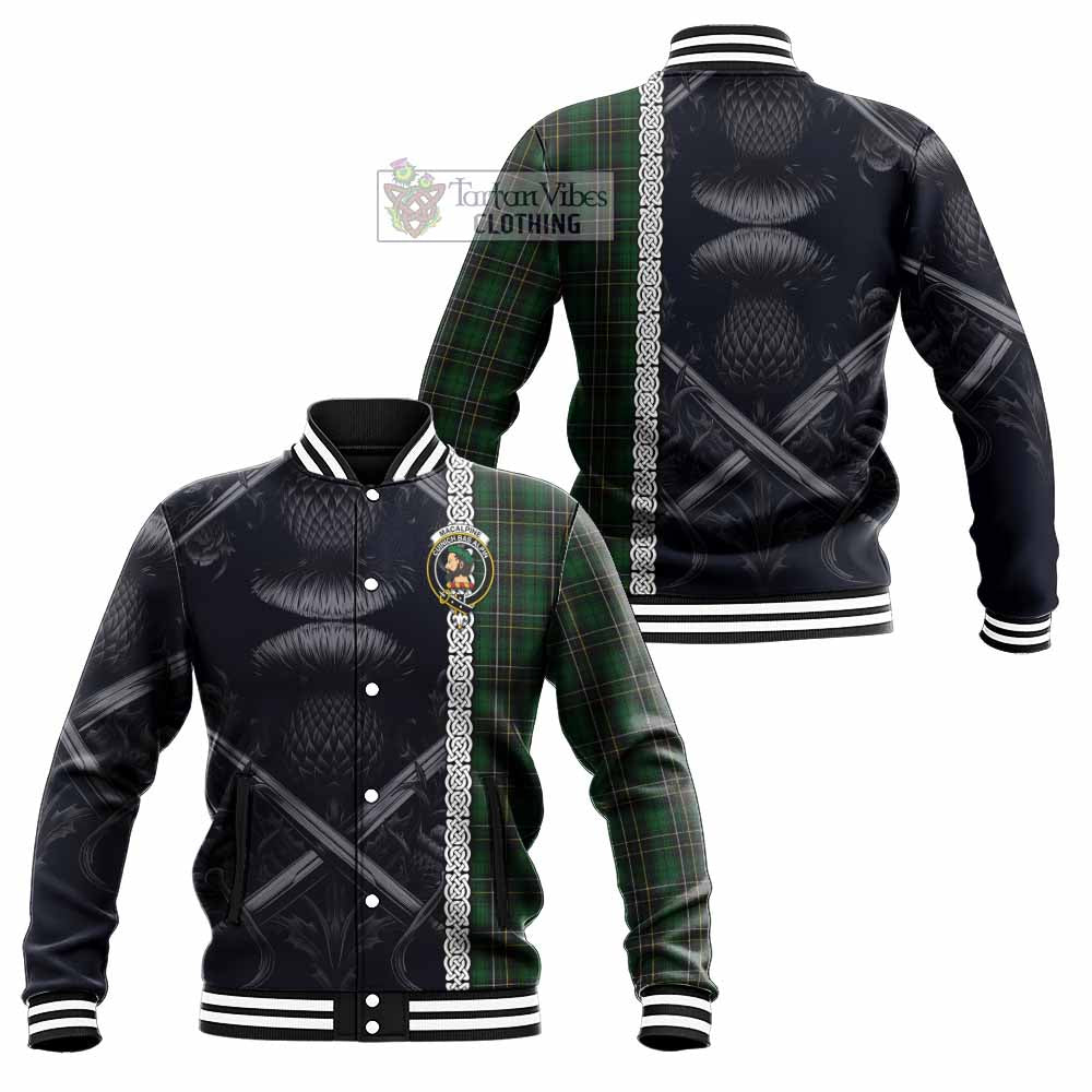 MacAlpine (MacAlpin) Tartan Baseball Jacket with Family Crest Cross Sword Thistle Celtic Vibes - Tartan Vibes Clothing