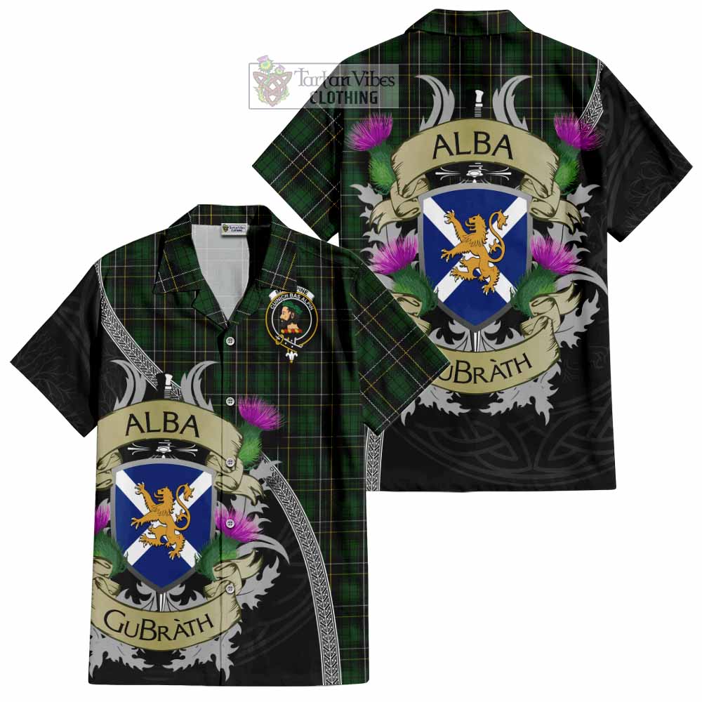 Tartan Vibes Clothing MacAlpine (MacAlpin) Tartan Family Crest Short Sleeve Button Shirt Lion Rampant Royal Thistle Shield Celtic Inspired