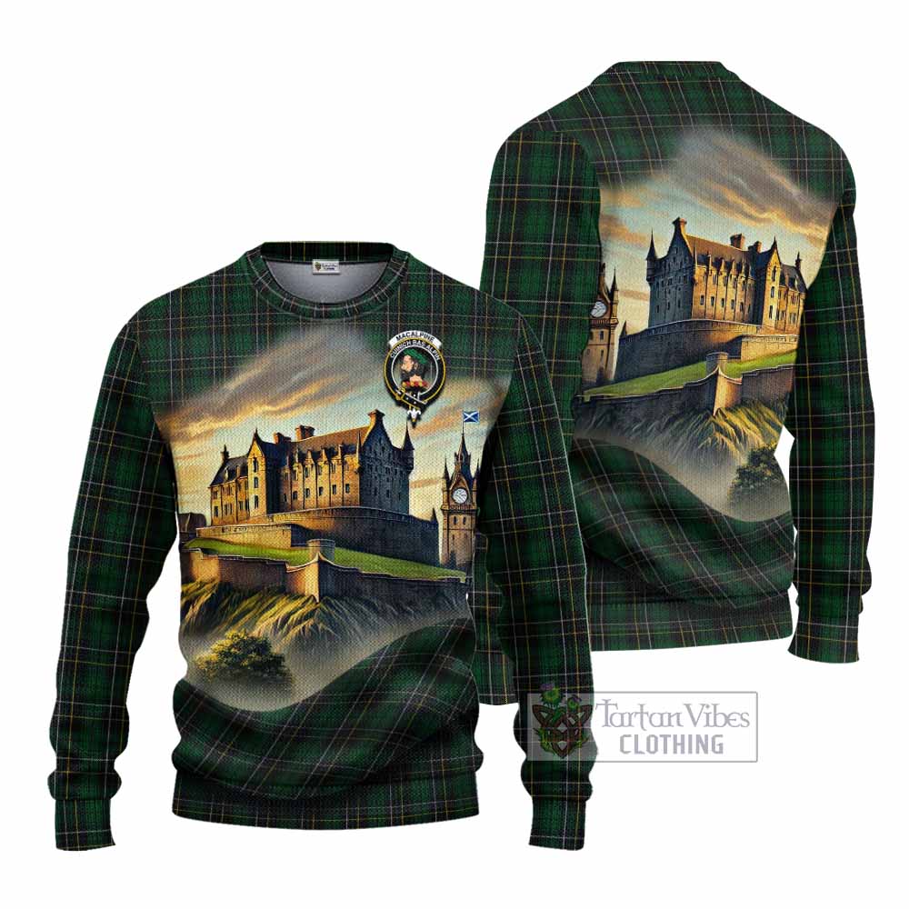 Tartan Vibes Clothing MacAlpine (MacAlpin) Tartan Family Crest Knitted Sweater with Scottish Ancient Castle Style