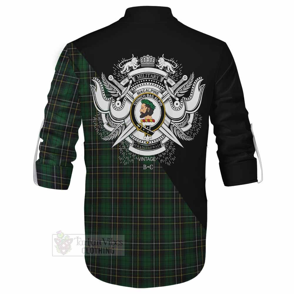 Tartan Vibes Clothing MacAlpine (MacAlpin) Tartan Ghillie Kilt Shirt with Family Crest and Military Logo Style