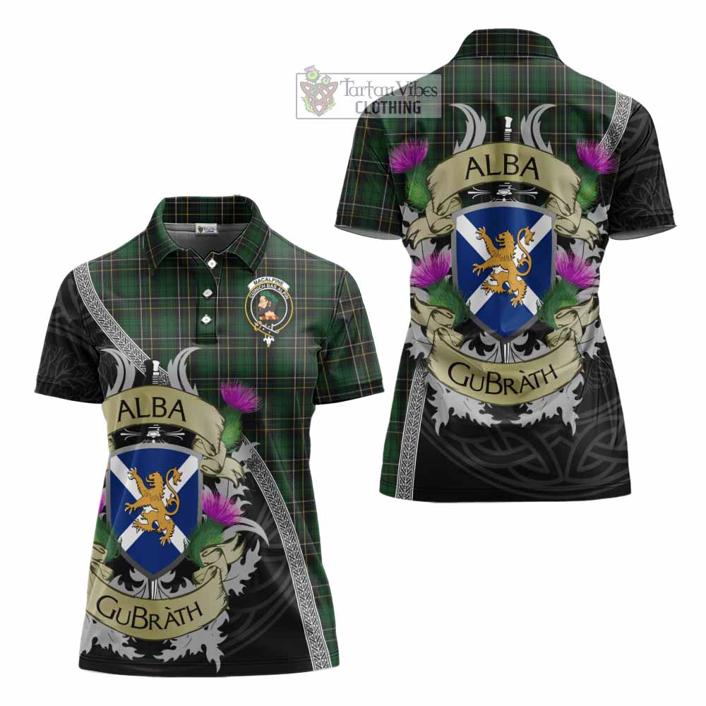 Tartan Vibes Clothing MacAlpine (MacAlpin) Tartan Family Crest Women's Polo Shirt Lion Rampant Royal Thistle Shield Celtic Inspired