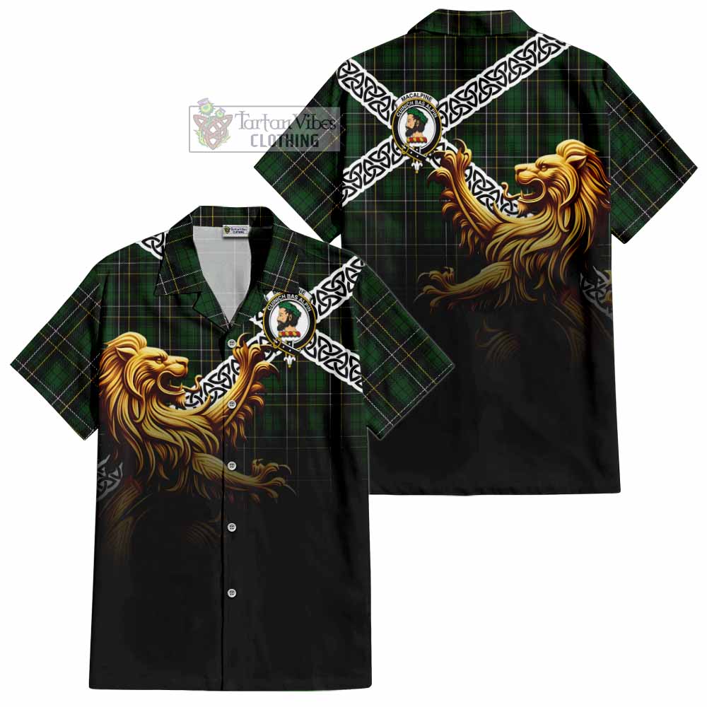 MacAlpine (MacAlpin) Crest Tartan Hawaiian Shirt with Golden Lion Emblem Celtic Style - Tartan Vibes Clothing
