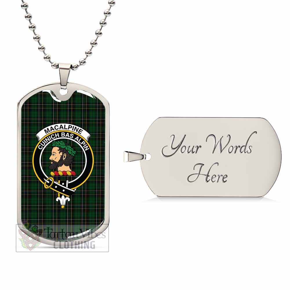 MacAlpine (MacAlpin) Tartan Dog Tag Necklace with Family Crest Silver Yes - Tartan Vibes Clothing