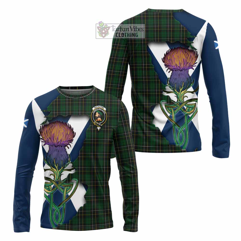 Tartan Vibes Clothing MacAlpine (MacAlpin) Tartan Family Crest Long Sleeve T-Shirt Scottish Thistle Celtic Inspired