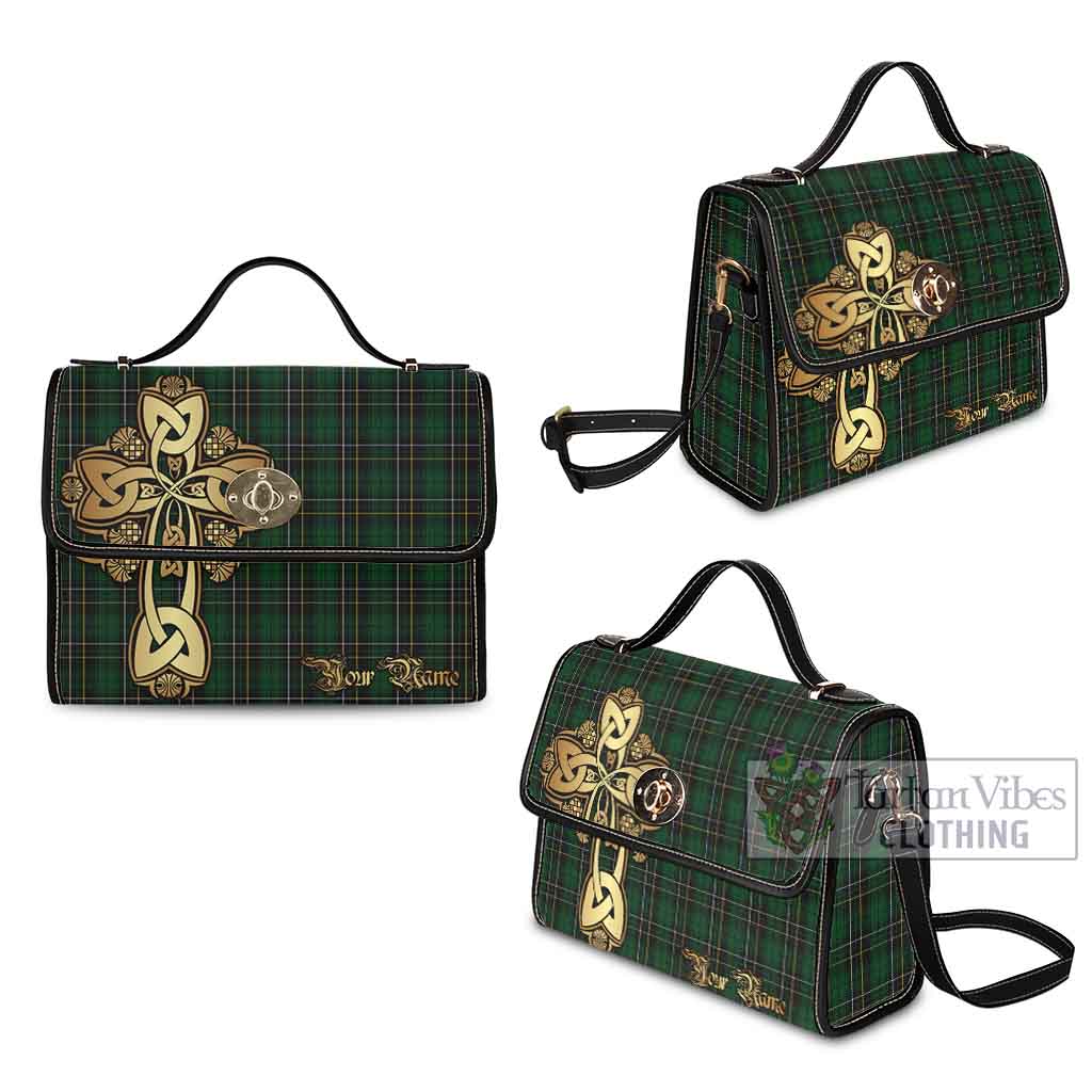 Tartan Vibes Clothing MacAlpine (MacAlpin) Tartan Waterproof Canvas Bag Golden Thistle Celtic Cross Style