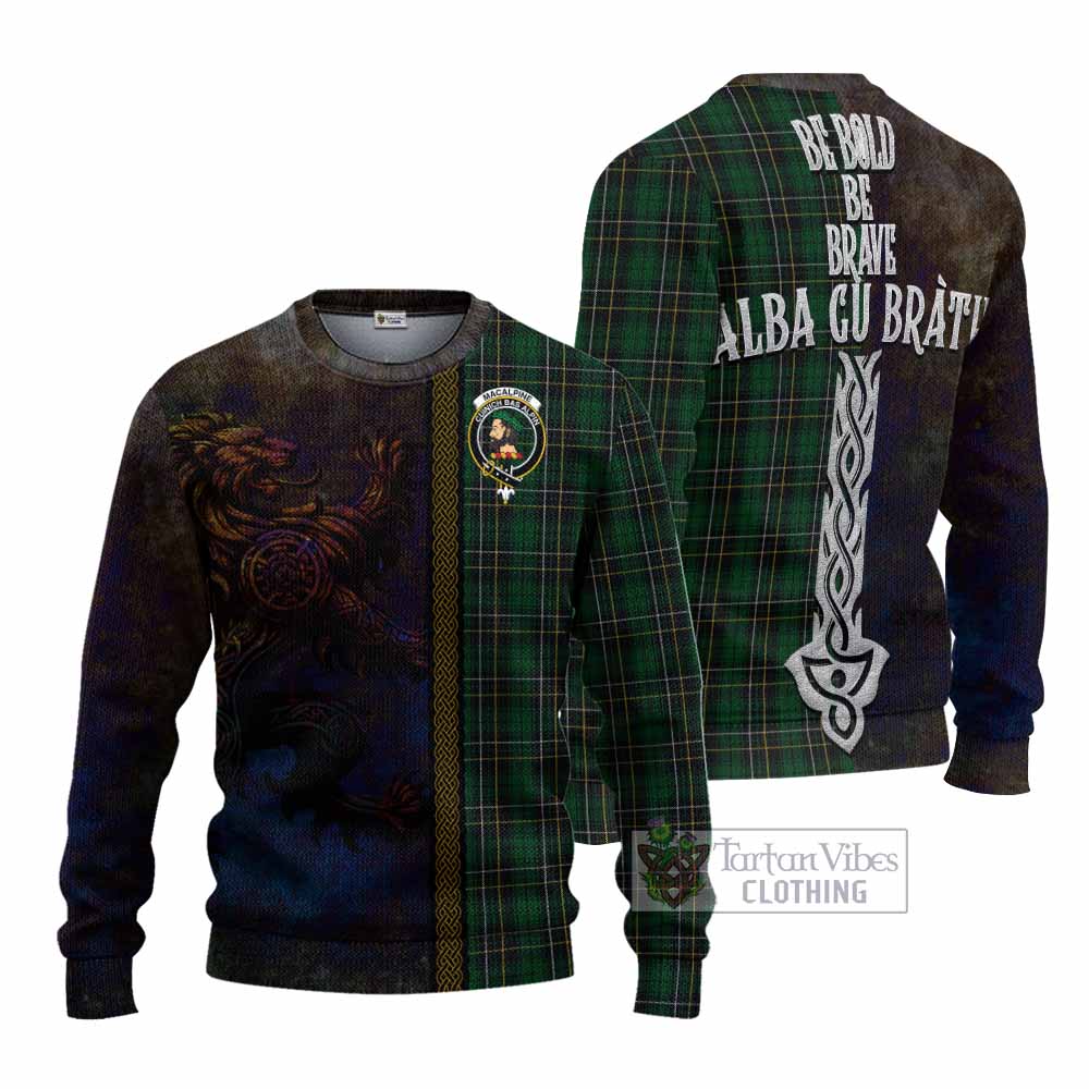 Tartan Vibes Clothing MacAlpine (MacAlpin) Tartan Family Crest Knitted Sweater Alba Gu Brath Be Brave Lion Ancient Style