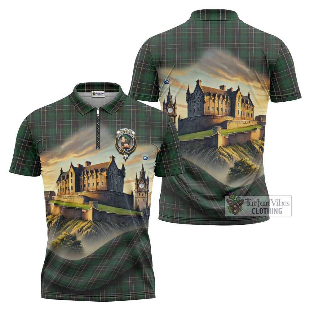 Tartan Vibes Clothing MacAlpine (MacAlpin) Tartan Family Crest Zipper Polo Shirt with Scottish Ancient Castle Stype