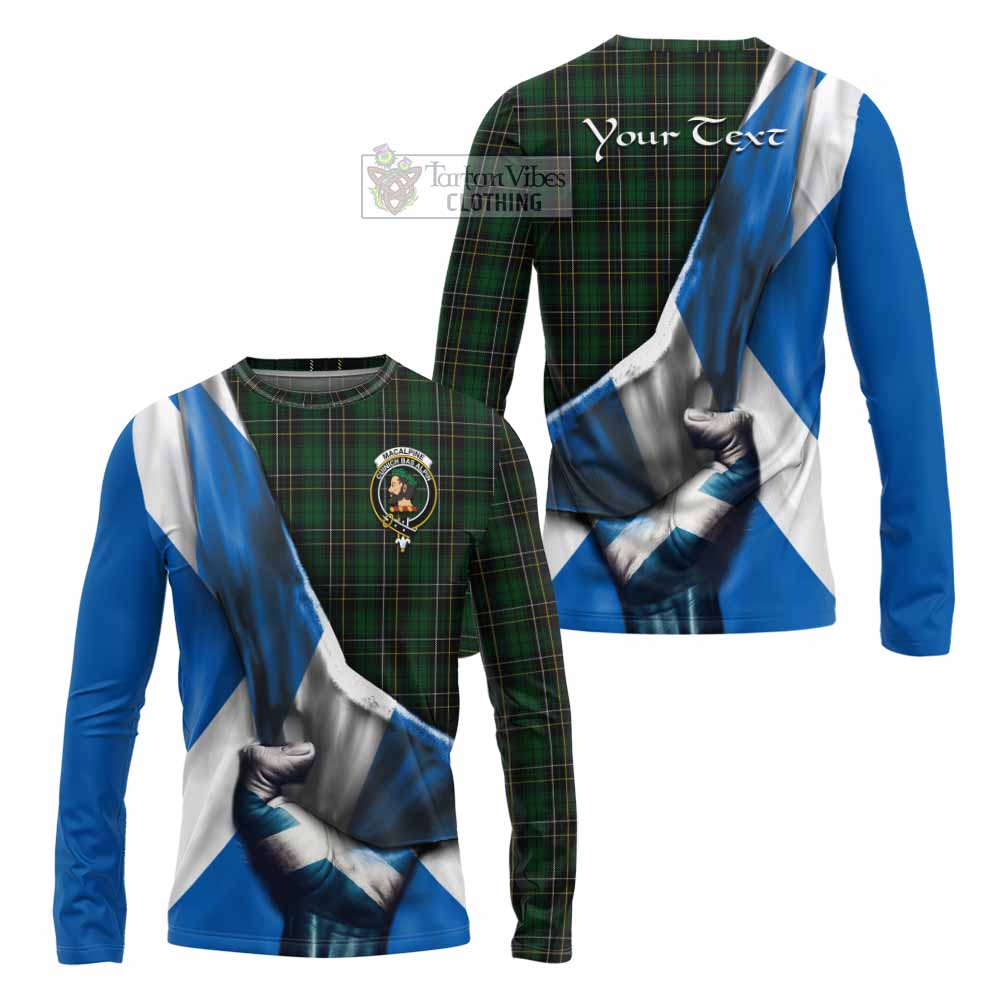 Tartan Vibes Clothing MacAlpine (MacAlpin) Tartan Long Sleeve T-Shirt with Family Crest Scotland Patriotic Style