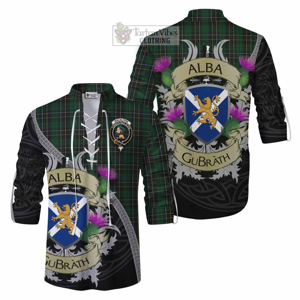 Tartan Vibes Clothing MacAlpine (MacAlpin) Tartan Family Crest Ghillie Kilt Shirt Lion Rampant Royal Thistle Shield Celtic Inspired