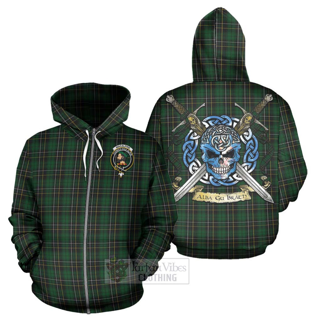 Tartan Vibes Clothing MacAlpine (MacAlpin) Tartan Hoodie with Family Crest Celtic Skull Style