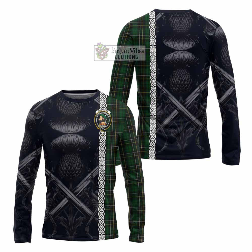 Tartan Vibes Clothing MacAlpine (MacAlpin) Tartan Long Sleeve T-Shirt with Family Crest Cross Sword Thistle Celtic Vibes