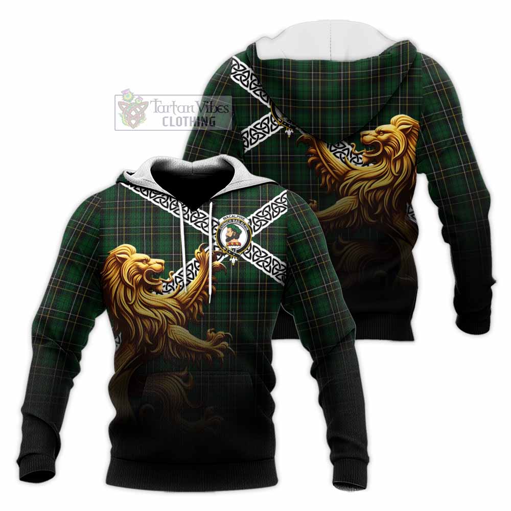 MacAlpine (MacAlpin) Crest Tartan Knitted Hoodie with Golden Lion Emblem Celtic Style - Tartan Vibes Clothing
