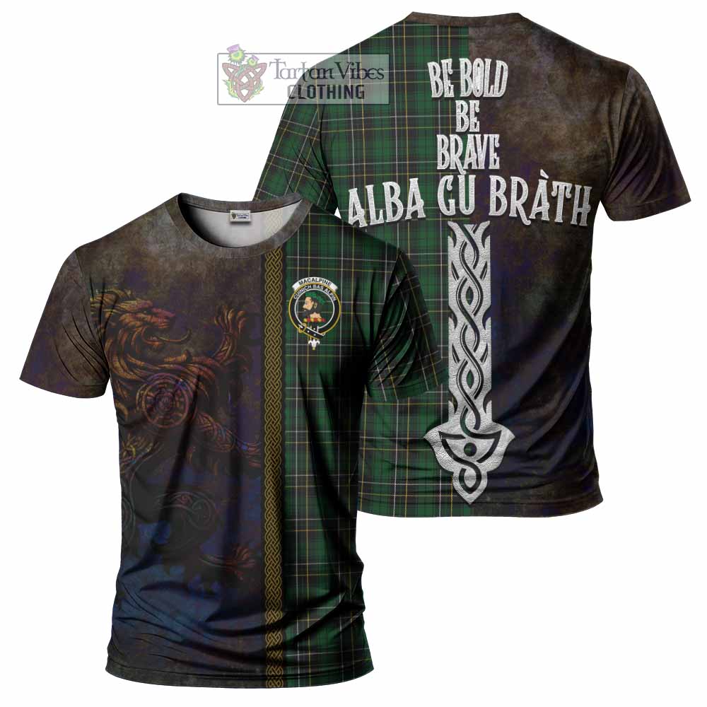 Tartan Vibes Clothing MacAlpine (MacAlpin) Tartan Family Crest T-Shirt Alba Gu Brath Be Brave Lion Ancient Style