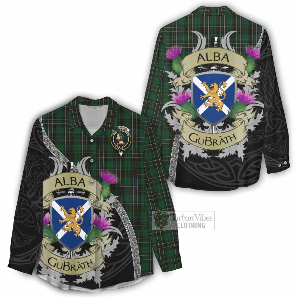 Tartan Vibes Clothing MacAlpine (MacAlpin) Tartan Family Crest Women's Casual Shirt Lion Rampant Royal Thistle Shield Celtic Inspired