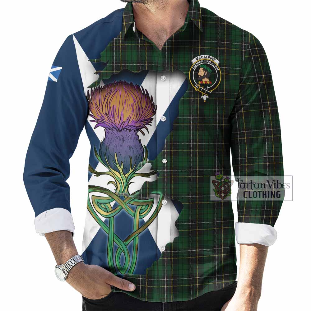 Tartan Vibes Clothing MacAlpine (MacAlpin) Tartan Family Crest Long Sleeve Button Shirt Scottish Thistle Celtic Inspired