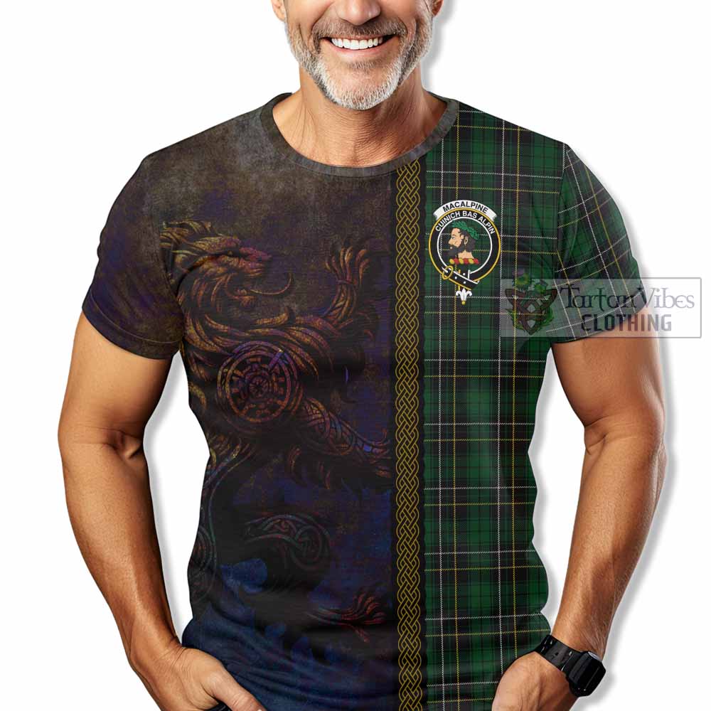 Tartan Vibes Clothing MacAlpine (MacAlpin) Tartan Family Crest T-Shirt Alba Gu Brath Be Brave Lion Ancient Style