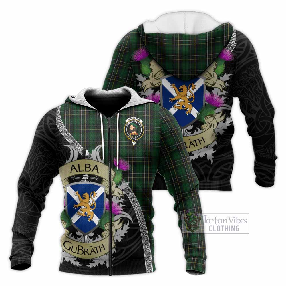 Tartan Vibes Clothing MacAlpine (MacAlpin) Tartan Family Crest Knitted Hoodie Lion Rampant Royal Thistle Shield Celtic Inspired