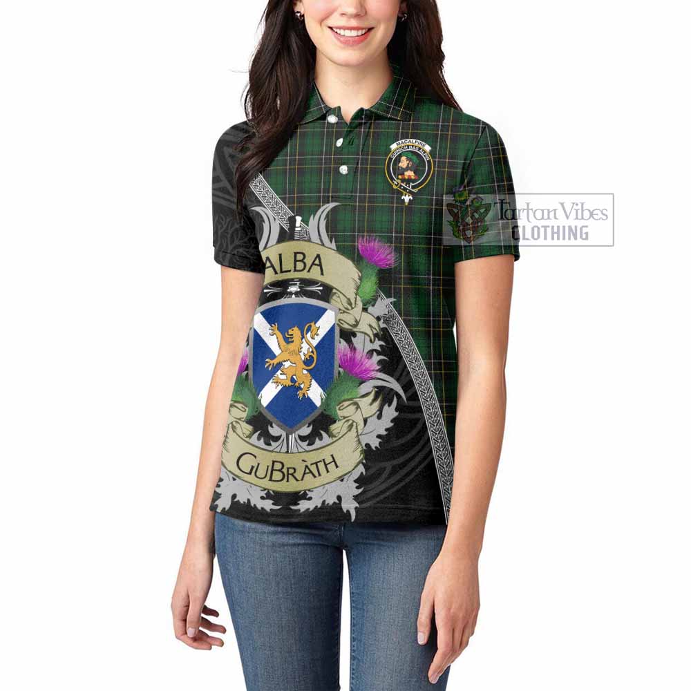 Tartan Vibes Clothing MacAlpine (MacAlpin) Tartan Family Crest Women's Polo Shirt Lion Rampant Royal Thistle Shield Celtic Inspired