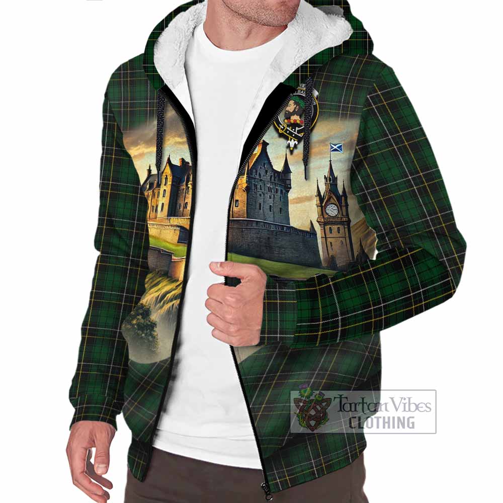 Tartan Vibes Clothing MacAlpine (MacAlpin) Tartan Family Crest Sherpa Hoodie with Scottish Ancient Castle Style
