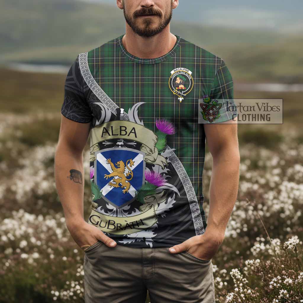 Tartan Vibes Clothing MacAlpine (MacAlpin) Tartan Family Crest T-Shirt Lion Rampant Royal Thistle Shield Celtic Inspired