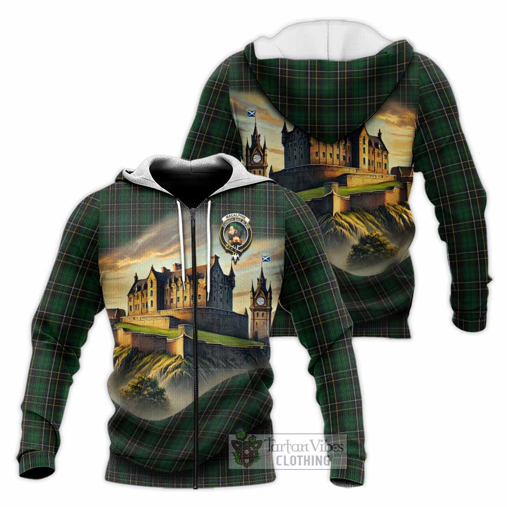 Tartan Vibes Clothing MacAlpine (MacAlpin) Tartan Family Crest Knitted Hoodie with Scottish Ancient Castle Style