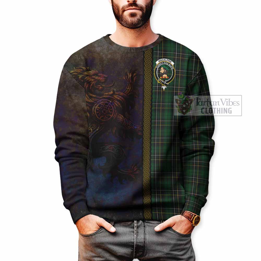Tartan Vibes Clothing MacAlpine (MacAlpin) Tartan Family Crest Sweatshirt Alba Gu Brath Be Brave Lion Ancient Style