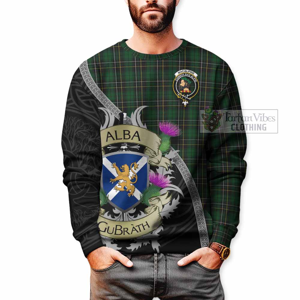 Tartan Vibes Clothing MacAlpine (MacAlpin) Tartan Family Crest Sweatshirt Lion Rampant Royal Thistle Shield Celtic Inspired