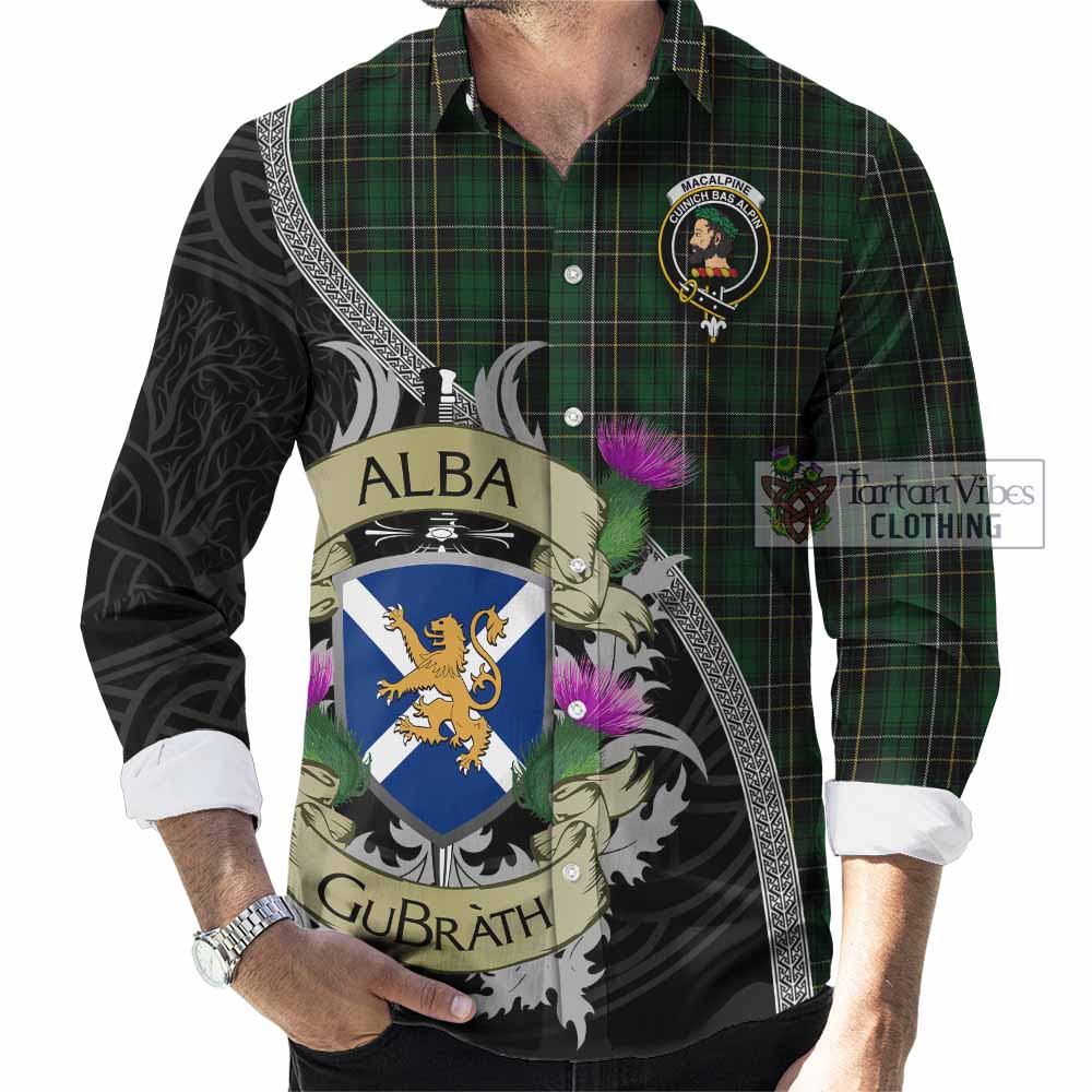 Tartan Vibes Clothing MacAlpine (MacAlpin) Tartan Family Crest Long Sleeve Button Shirt Lion Rampant Royal Thistle Shield Celtic Inspired