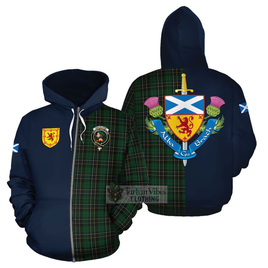 MacAlpine (MacAlpin) Tartan Cotton Hoodie Alba with Scottish Lion Royal Arm Half Style - Tartan Vibes Clothing