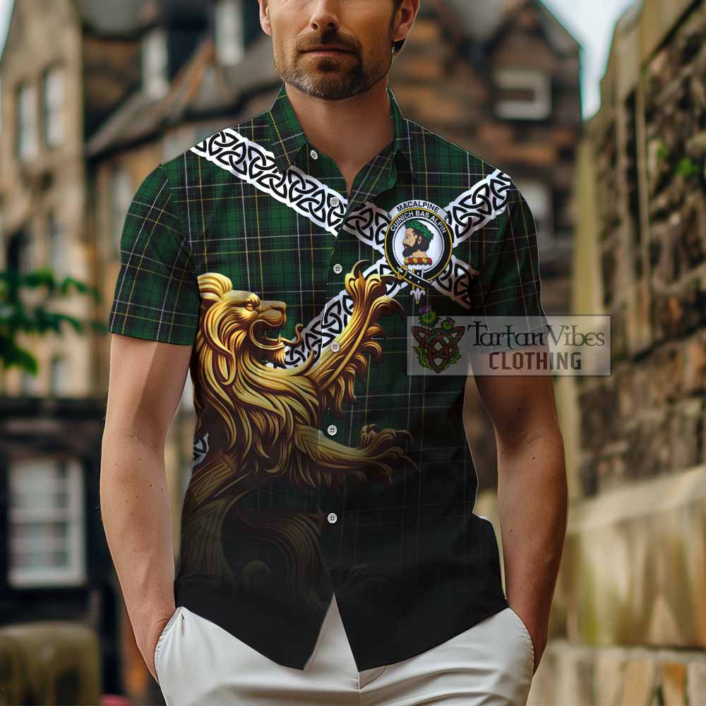 MacAlpine (MacAlpin) Crest Tartan Hawaiian Shirt with Golden Lion Emblem Celtic Style - Tartan Vibes Clothing