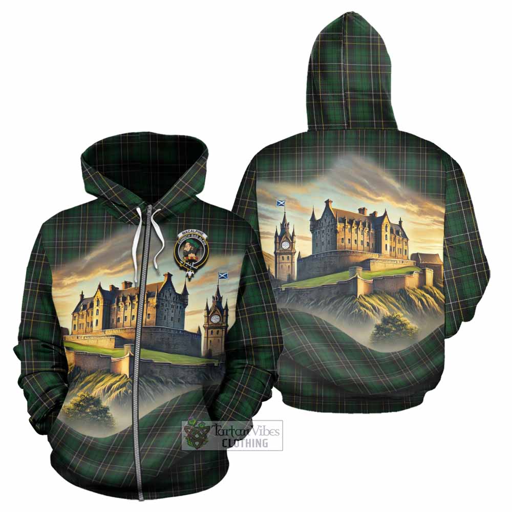 Tartan Vibes Clothing MacAlpine (MacAlpin) Tartan Family Crest Hoodie with Scottish Ancient Castle Style