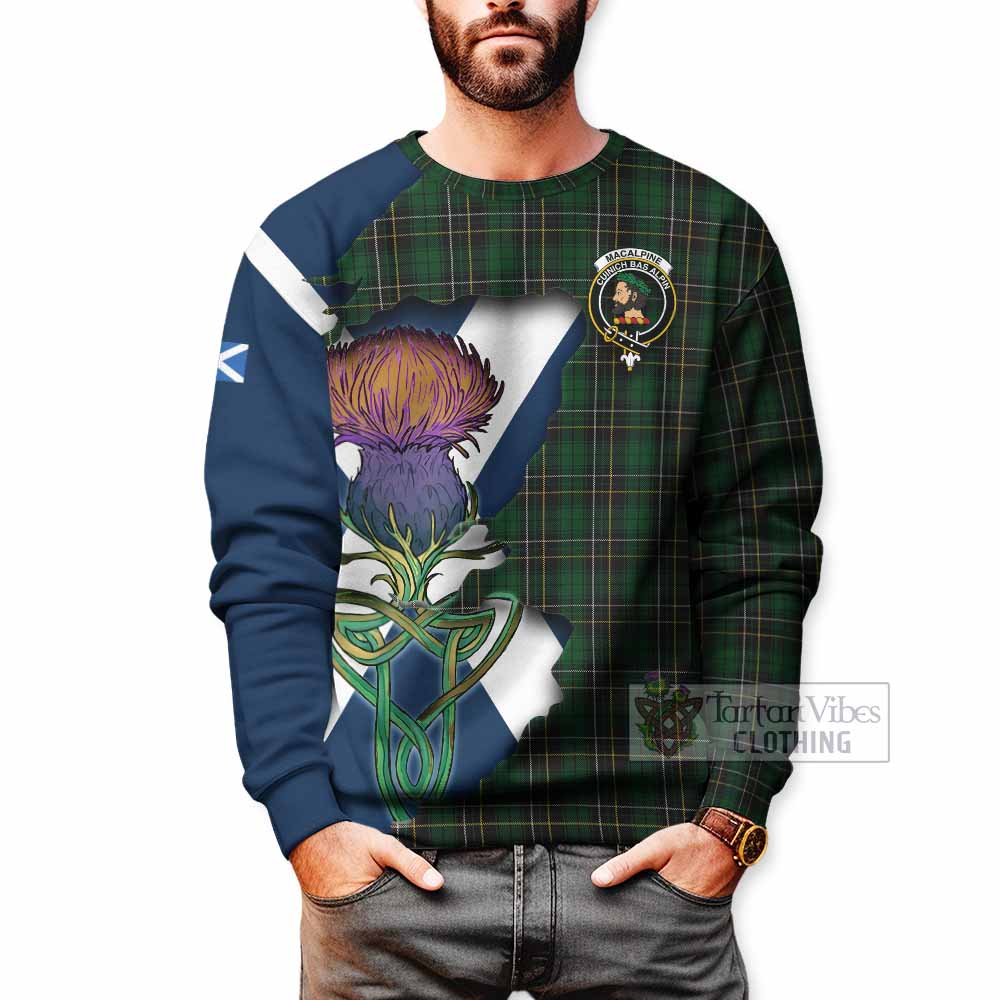Tartan Vibes Clothing MacAlpine (MacAlpin) Tartan Family Crest Sweatshirt Scottish Thistle Celtic Inspired